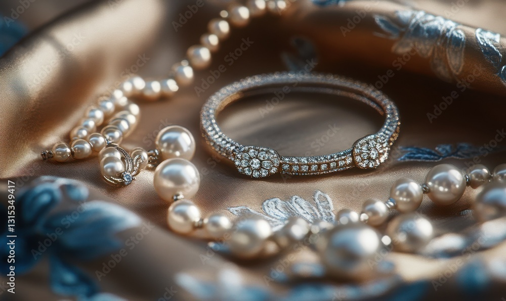 Elegant flat lay of jewelry displayed on a soft velvet surface, delicate reflections and soft lighting enhancing luxury and sophistication, Elegant flat lay of jewelry displayed on a soft velvet surface, delicate reflections and soft lighting enhancing luxury and sophistication,