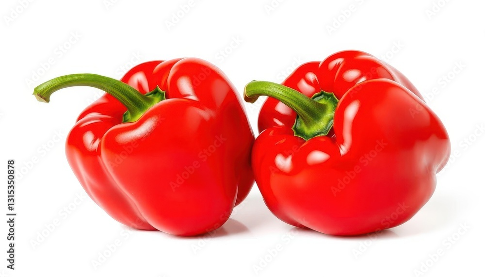 Single vibrant red bell pepper, glossy skin, isolated on pure white backdrop, smooth, image Single vibrant red bell pepper, glossy skin, isolated on pure white backdrop, smooth, image