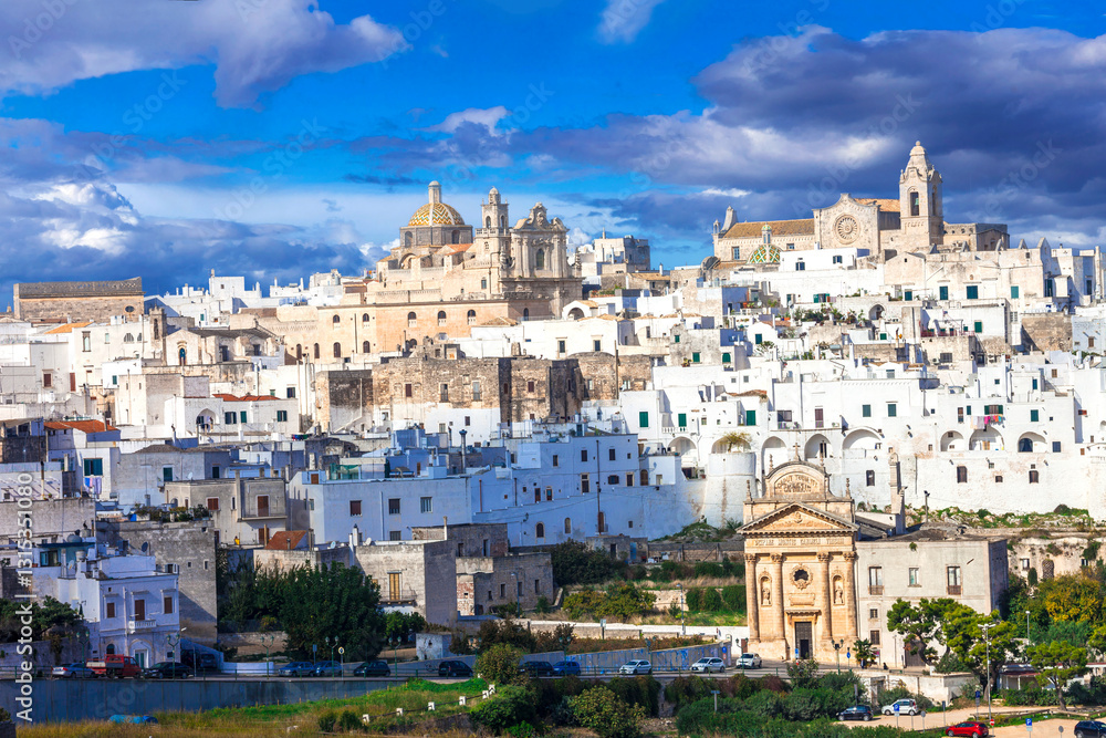 Puglia, Italy . panorama of traditional Ostuni - beautiful white town