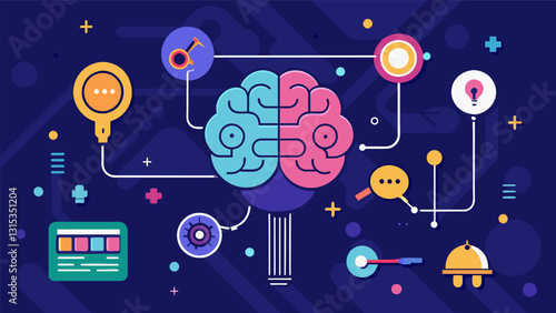 The digital brains algorithms were tirelessly working to unlock hidden insights from the massive data sets it was tasked to analyze.. Vector illustration