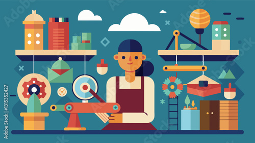 A workshop where traditional crafts and modern technologies intersect inspiring endless possibilities.. Vector illustration