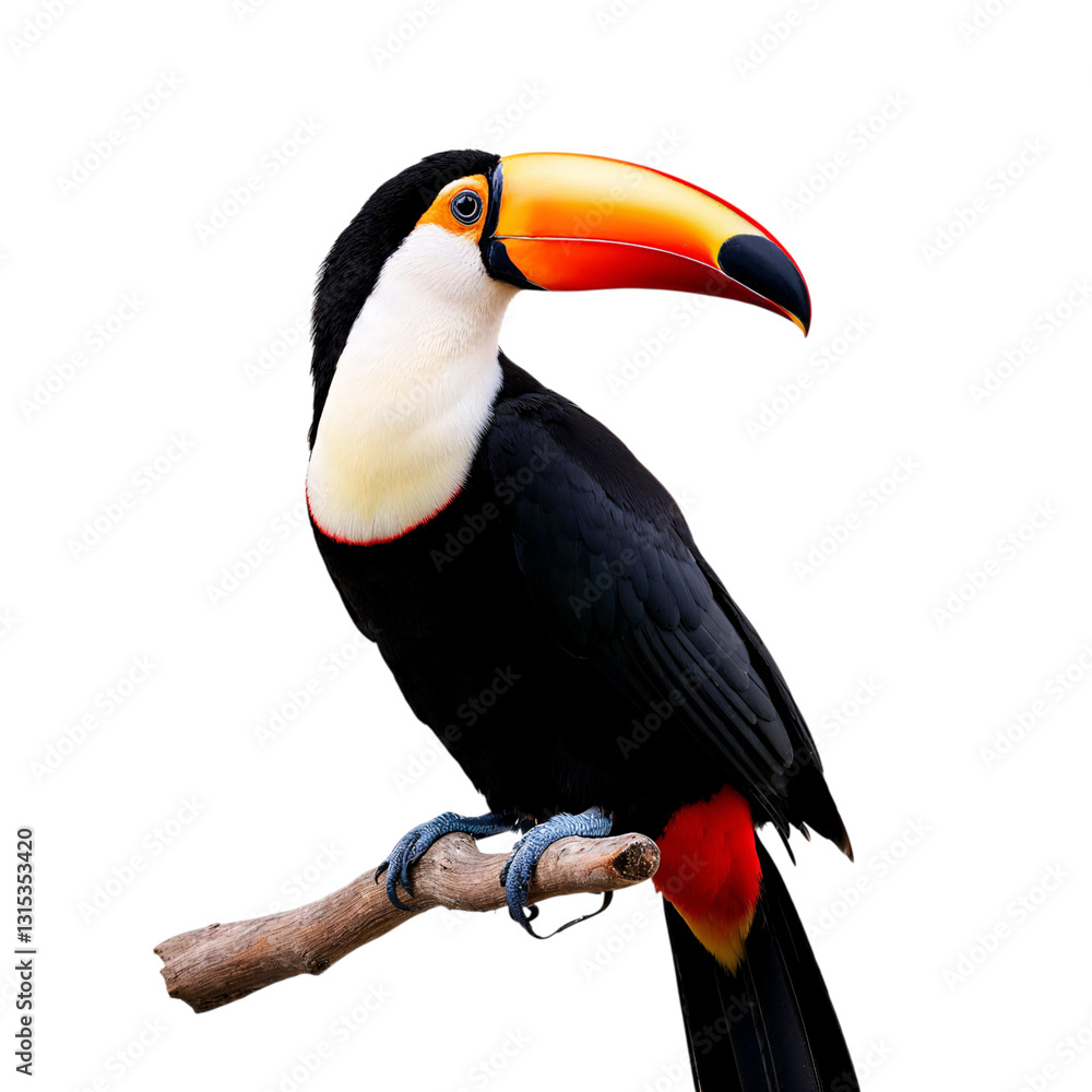 Naklejka premium Close-up of a vibrant toucan perched on a branch.