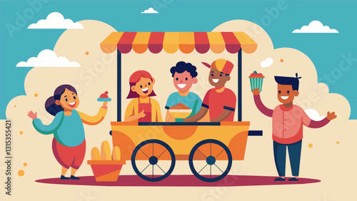 The sound of laughter and chatter filled the air as the churro cart became the center of the evenings festivities.. Vector illustration