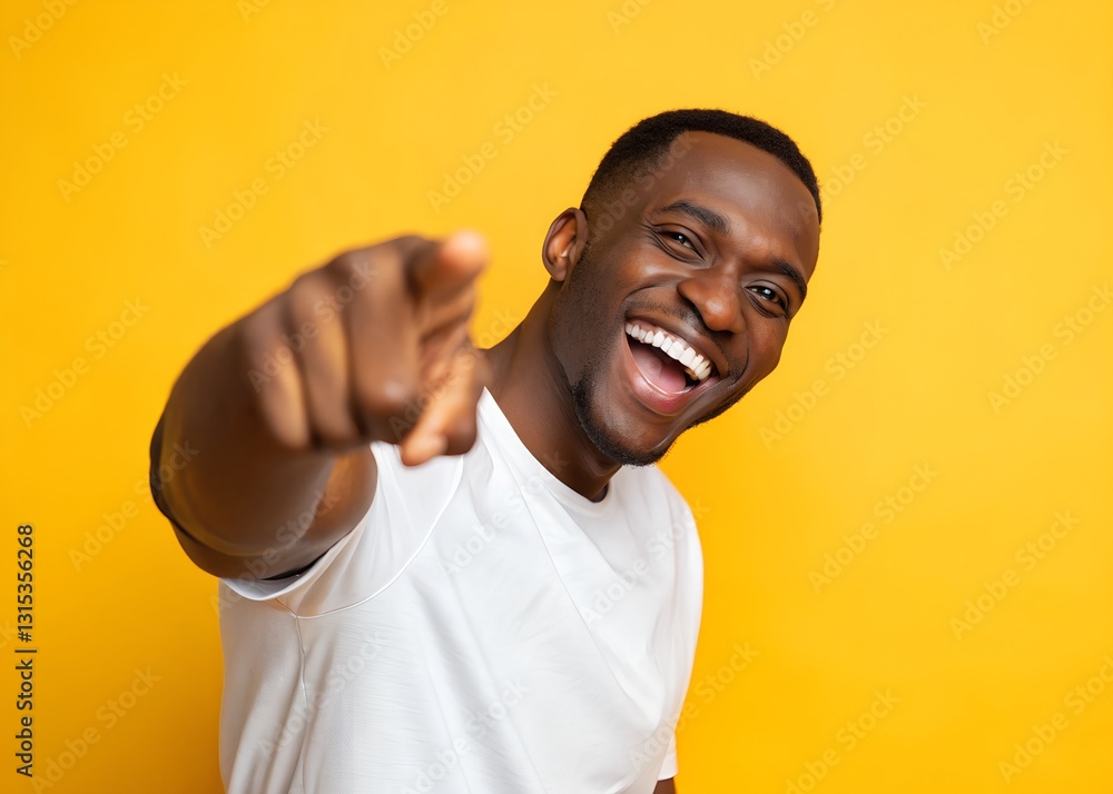 Confident African American male pointing forward with happy expression Confident African American male pointing forward with happy expression