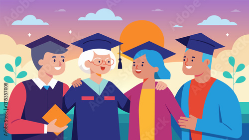 As the evening comes to a close the seniors are left with a sense of camaraderie and fulfillment knowing their words have touched the hearts of their peers.. Vector illustration