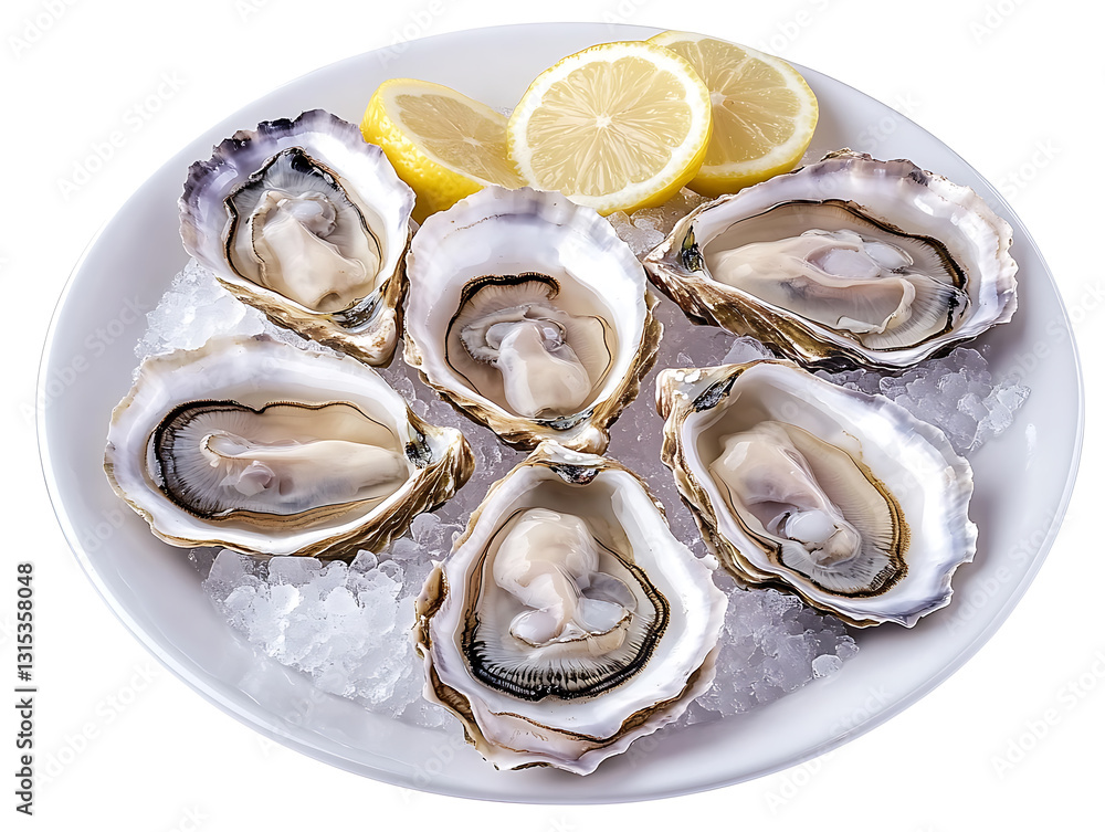 Fresh Oysters on Crushed Ice with Lemon Wedges Fresh Oysters on Crushed Ice with Lemon Wedges