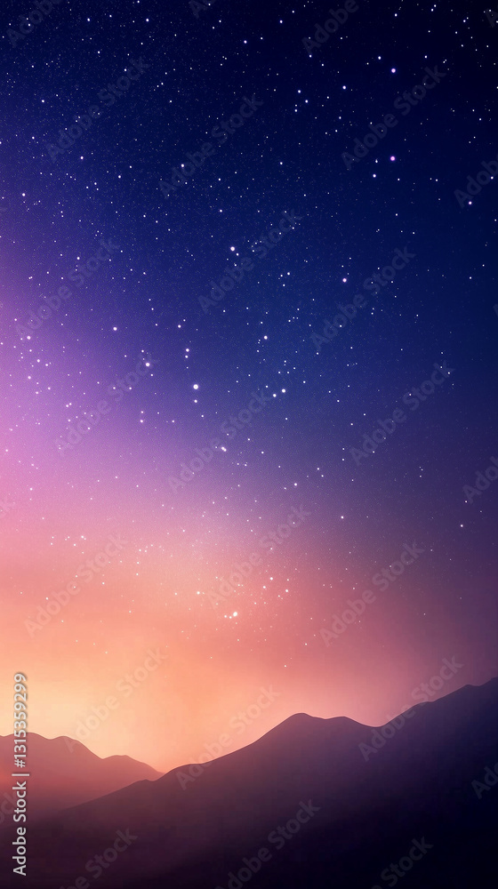 Starry night sky over distant mountains during early dawn Starry night sky over distant mountains during early dawn
