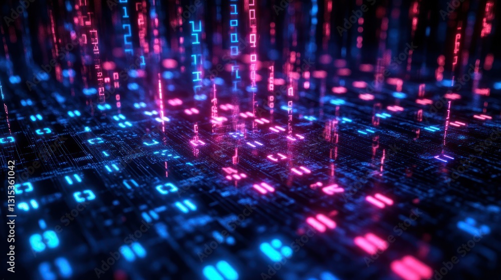 Cybernetic matrix Blue and red digital streams over circuit-like base Cybernetic matrix Blue and red digital streams over circuit-like base