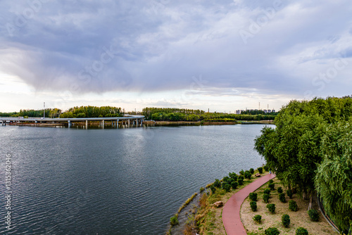 The scenery of Dingxiang Lake Park in Shenyang, China in autumn photo