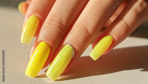 Wallpaper Mural Yellow nails macro. Manicure closeup. Woman yellow nails close-up. Nail care in beauty salon. Spa healthy treatments for female hands. Fashion bright summer manicure. Torontodigital.ca