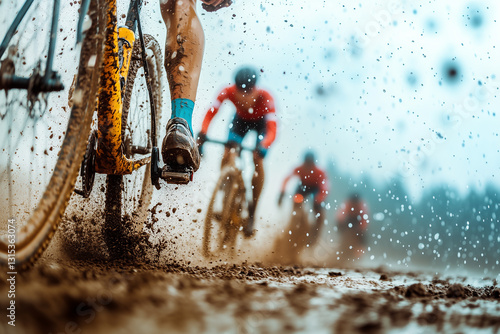 intense cyclocross race in muddy terrain