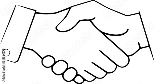 Outline illustration of businessmen shaking hands corporate deal concept vector art.