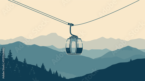 Outline illustration of a cable car minimal mountain tourism vector design.