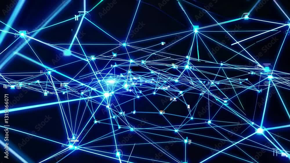 Dynamic low-angle video of interconnected blue neon lines forming a futuristic network, conveying a sense of digital connectivity and innovation. Live desktop wallpaper. Dynamic low-angle video of interconnected blue neon lines forming a futuristic network, conveying a sense of digital connectivity and innovation. Live desktop wallpaper.