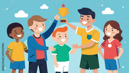 The league emphasizes the importance of good sportsmanship teaching children to congratulate and support their opponents win or lose.. Vector illustration