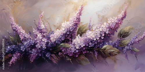 lilac romance, beautifully oil painted lilacs flowers, floral arrangement 
