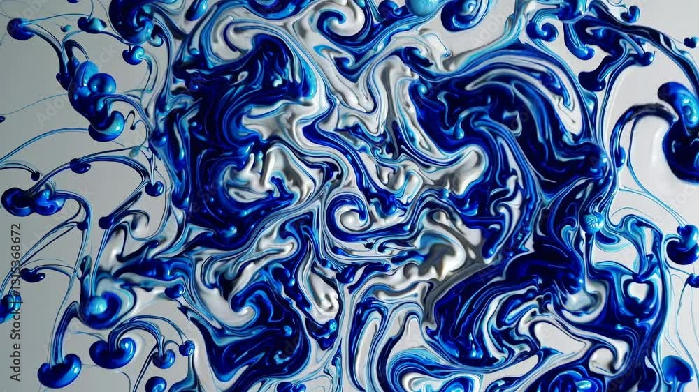 Abstract video of swirling blue and white paint in mid-air, captured from a front angle, showcasing fluid motion and dynamic art style. Live desktop wallpaper. Abstract video of swirling blue and white paint in mid-air, captured from a front angle, showcasing fluid motion and dynamic art style. Live desktop wallpaper.