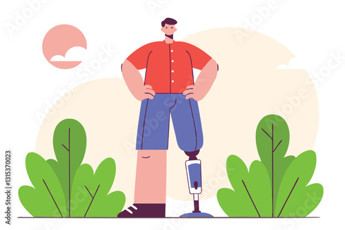 Man with bionic leg prosthesis, vector illustration, advanced prosthetics, modern innovation, human enhancement, cybernetic leg