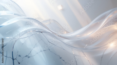 Crystal-like transparent surface with light bending in neutral tones, creating a graceful and airy visual experience photo