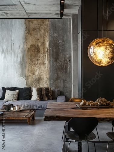 Modern industrial apartment design featuring a concrete decor wall photo