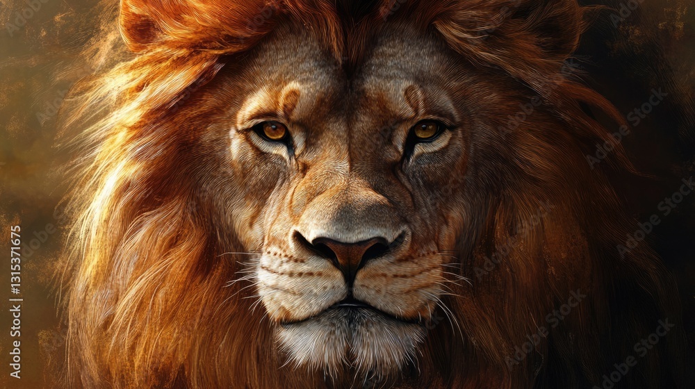 Naklejka premium Majestic Lion of Judah: A Close-Up Illustration Featuring Iconic Mane and Biblical Essence