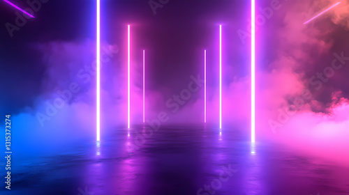 Wallpaper Mural Blue and purple neon lights, misty metallic background, scifi city. Dreamlike - Sky. Illustration Torontodigital.ca