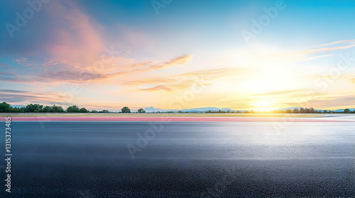 Empty Asphalt Road With Colorful Sunset Sky And Cloudscape Background