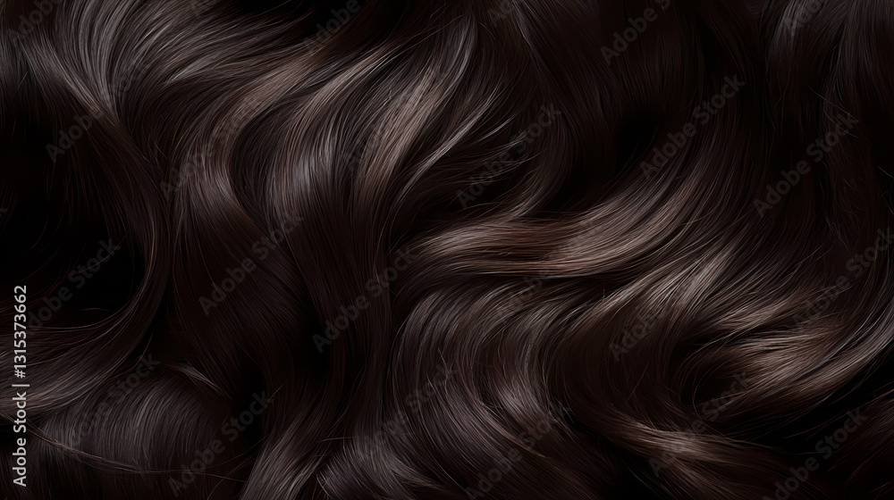 Fototapeta premium Curly hair texture rich voluminous curls in dark brown showcasing the natural beauty and texture of hair ideal for fashion and beauty imagery. Dreamlike - Sky. Illustration
