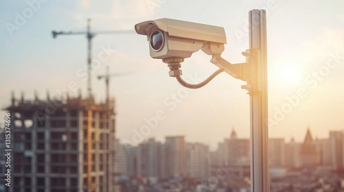 Modern Security Camera Overlooking Construction Site