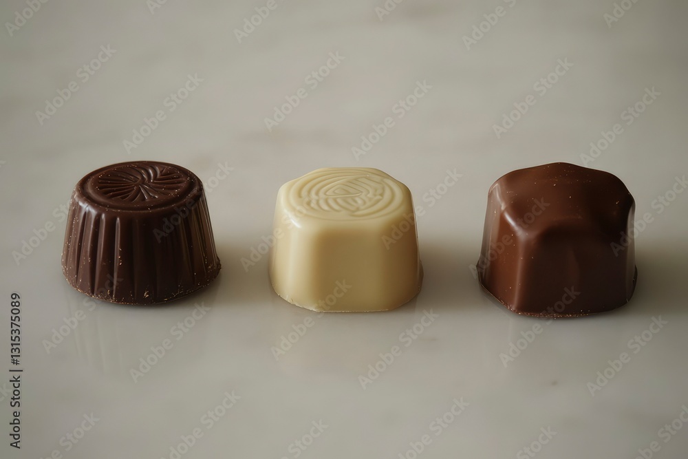 A mouth-watering composition of chocolate candies in three shades: milk, dark and white chocolate. Elegant presentation, smooth texture and luxurious shine make the image stylish and modern. A mouth-watering composition of chocolate candies in three shades: milk, dark and white chocolate. Elegant presentation, smooth texture and luxurious shine make the image stylish and modern.