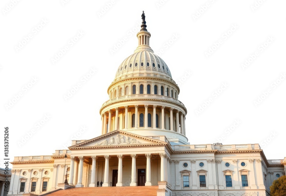 Imposing capitol building, isolated on white background, democracy, government Imposing capitol building, isolated on white background, democracy, government