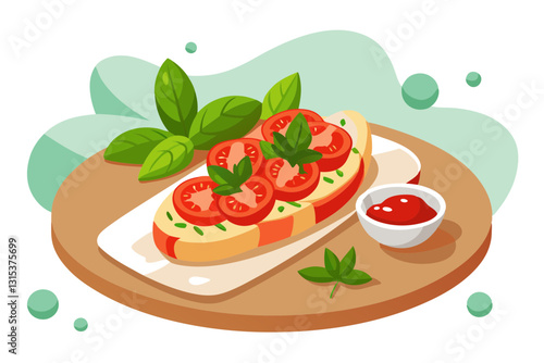 Italian Bruschetta Platter Vector Design with Fresh Ingredients