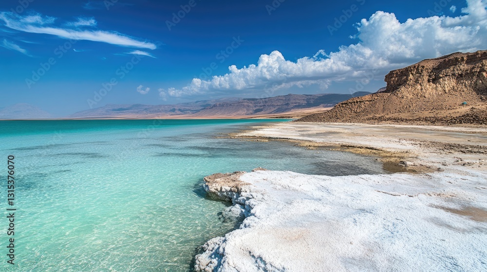 Stunning Saline Shores of Lake Assal, Djibouti - A Harmonious Blend of Blue Waters and Serene Landscapes Stunning Saline Shores of Lake Assal, Djibouti - A Harmonious Blend of Blue Waters and Serene Landscapes