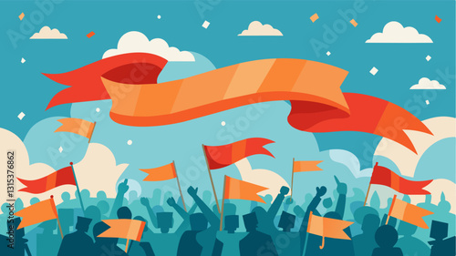 Banners bearing powerful messages fluttered in the breeze amplifying the collective voice of the crowd.. Vector illustration