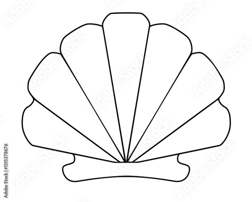 Scallop shell - vector linear picture for coloring. Outline. Hand drawing. Scallop shell - ocean clam. Coloring book on the marine theme.	