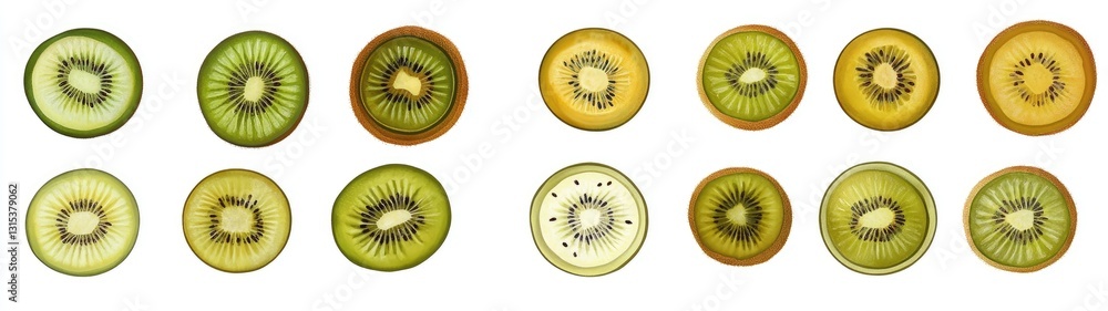 Kiwi slices various colors flat lay (1) Kiwi slices various colors flat lay (1)