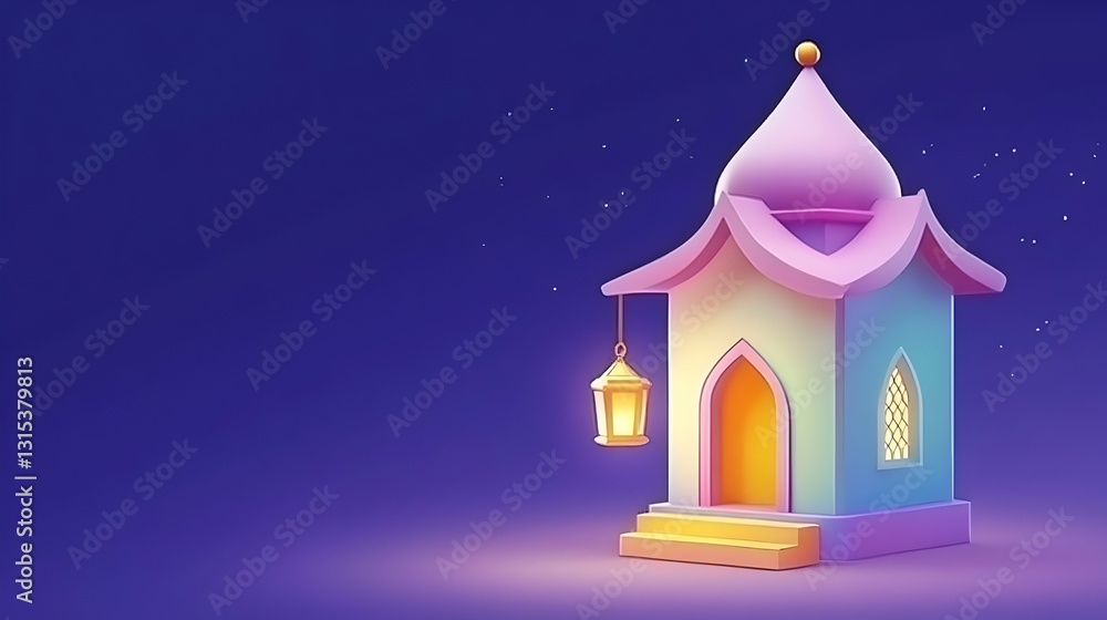 Naklejka premium Night Lantern & Colorful House