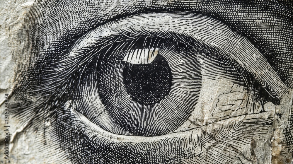Obraz premium Intricate Engraving of a Human Eye A Detailed Close-Up