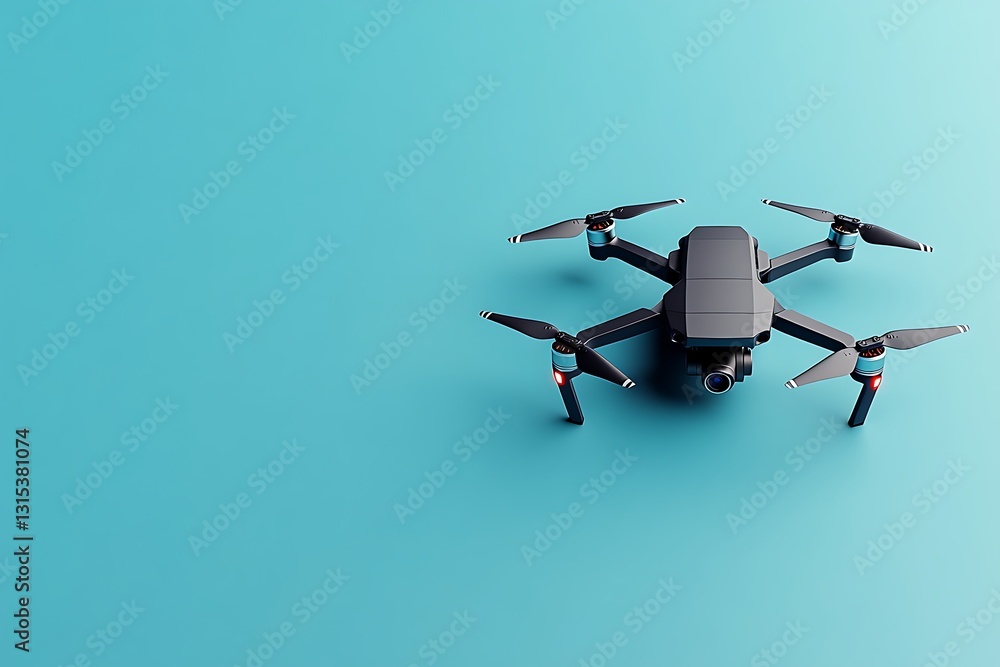 High-tech quadcopter on a clean blue backdrop, ideal for product branding and professional photography advertisements. High-tech quadcopter on a clean blue backdrop, ideal for product branding and professional photography advertisements.