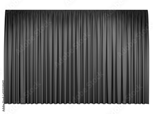 Black stage curtains isolated on white background. Realistic closed theatrical cinema drapes for interior performance event on theatrical stage or in concert hall. Vector illustration