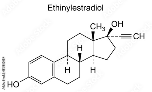 Chemical structure of ethinylestradiol, drug substance