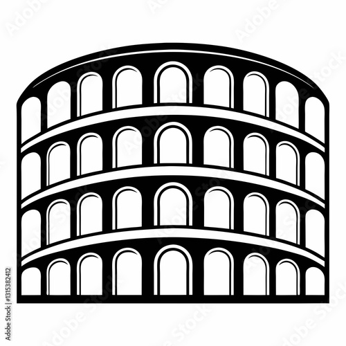 minimalistic multi-tiered colonnade, flat black and white architectural design
