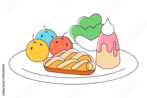 Delicious Italian Dessert Platter with Cannoli, Tiramisu, and Biscotti – Vector Art