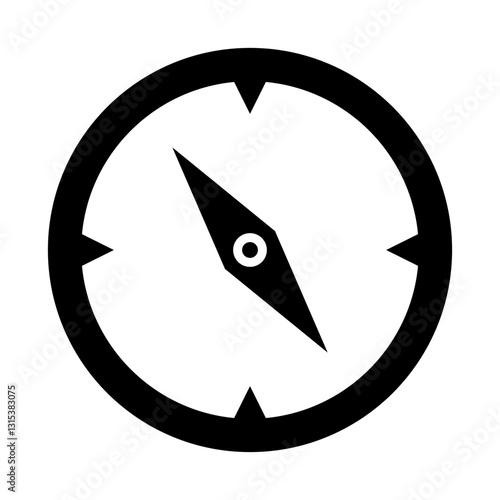 simple compass face with directional lines and pointer in bold black and white flat icon for apps and websites
