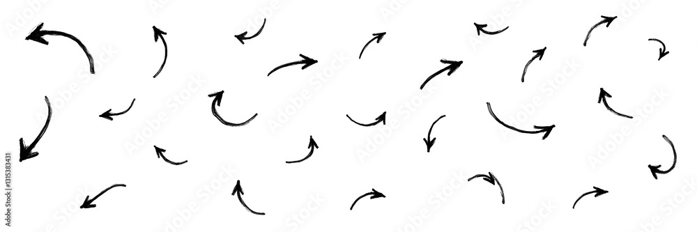 A set of strange hand-drawn black arrows scattered on a white background. A set of strange hand-drawn black arrows scattered on a white background.