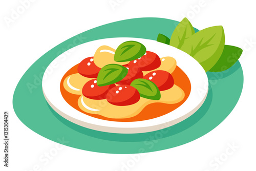 Gnocchi Platter with Pesto, Tomato Sauce & Parmesan: Vector Design