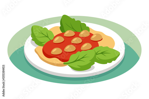 Gnocchi Platter with Pesto, Tomato Sauce & Parmesan: Vector Design