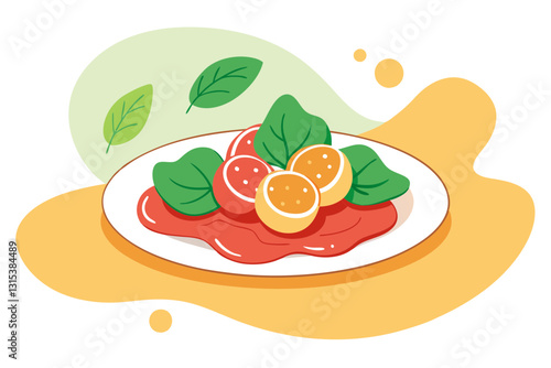 Gnocchi Platter with Pesto, Tomato Sauce & Parmesan: Vector Design