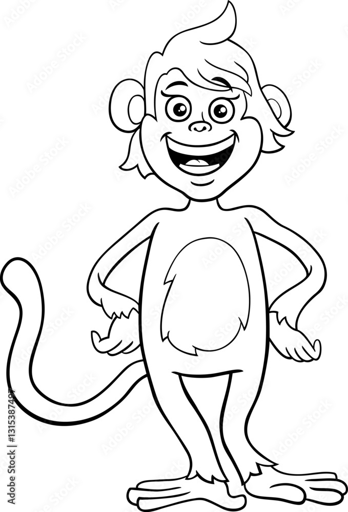 happy cartoon female monkey animal character coloring page