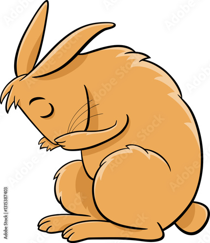 cartoon miniature rabbit animal character washing itself
